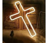 LYNMTPJ Letrero de neón de Jesús, decoración de pared LED de cruz regulable para dormitorio, sala de estar, iglesia, regalos de Navidad y Pascua, decoración religiosa del hogar, 15.75 pulgadas (blanco