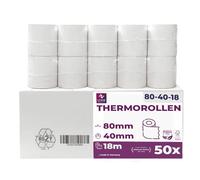 LYNNE - Rollos de Papel Térmico 80x40x12 - Para caja registradora con impresora de recibos - Rollo Papel térmico 80mm x 40mm x 18m - sin BPA - (50 rollos)
