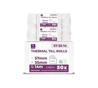 LYNNE - Rollos Papel Datafono Térmico 57x35x12mm para todos los TPV y las impresora térmica - Rollo papel térmico 57mm x 35mm x 14m - Ideal para máquinas de tarjetas de Crédito - Papel TPV [50x]