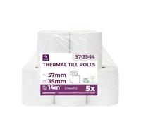 LYNNE - Rollos Papel Datafono Térmico 57x35x12mm para todos los TPV y las impresora térmica - Rollo papel térmico 57mm x 35mm x 14m - Ideal para máquinas de tarjetas de Crédito - Papel TPV [5x]