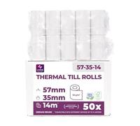 LYNNE - Rollos Papel Datafono Térmico 57x35x12mm para todos los TPV y las impresora térmica - Rollo papel térmico 57mm x 35mm x 14m - Ideal para máquinas de tarjetas de Crédito - Papel TPV [50x]