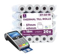 LYNNE - Rollos Papel Datafono Térmico 57x40x12mm para todos los TPV y las impresora térmica - Rollo papel térmico 57mm x 40mm x 18m - Ideal para máquinas de tarjetas de Crédito - Papel TPV [20x]