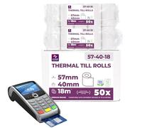 LYNNE - Rollos Papel Datafono Térmico 57x40x12mm para todos los TPV y las impresora térmica - Rollo papel térmico 57mm x 40mm x 18m - Ideal para máquinas de tarjetas de Crédito - Papel TPV [50x]