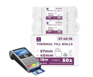 LYNNE - Rollos Papel Datafono Térmico 57x40x12mm para todos los TPV y las impresora térmica - Rollo papel térmico 57mm x 40mm x 18m - Ideal para máquinas de tarjetas de Crédito - Papel TPV [50x]