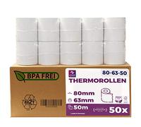 LYNNE - Rollos Papel Termico 80x63 para Impresora de Tickets - Para caja registradora con impresora de recibos - Papel impresora Termica 80x63x12 - Rollo Papel térmico 80mm x 63mm x 50m - [50x]