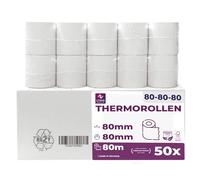 LYNNE - Rollos Papel Termico 80x80 para Impresora de Tickets - Para caja registradora con impresora de recibos - Papel impresora Termica 80x80x12 - Rollo Papel térmico 80mm x 80mm x 80m - [50x]