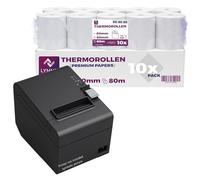 LYNNE - Rollos Papel Termico 80x80 para Impresora de Tickets - Para caja registradora con impresora de recibos - Papel impresora Termica 80x80x12 - Rollo Papel térmico 80mm x 80mm x 80m - [10x]