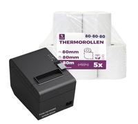 LYNNE - Rollos Papel Termico 80x80 para Impresora de Tickets - Para caja registradora con impresora de recibos - Papel impresora Termica 80x80x12 - Rollo Papel térmico 80mm x 80mm x 80m - [5x]
