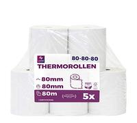 LYNNE - Rollos Papel Termico 80x80 para Impresora de Tickets - Para caja registradora con impresora de recibos - Papel impresora Termica 80x80x12 - Rollo Papel térmico 80mm x 80mm x 80m - [5x]
