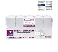 LYNNE - Rollos Papel Termico 80x80 para Impresora de Tickets - Para caja registradora con impresora de recibos - Papel impresora Termica 80x80x12 - Rollo Papel térmico 80mm x 80mm x 80m - [10x]