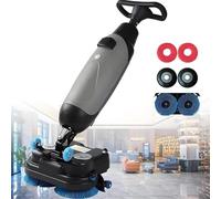 LYNNEYING Fregadora De Suelos, Mini Lavadora Comercial, 43cm Doble Cepillo Manual, Cabezal Rotativo 360°, Eléctrica Inalámbrica Portátil para Supermercado Y Tiendas(Gray)