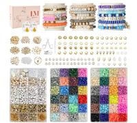 Lynnmos Abaorios para Hacer Pulseras, Kit 15000 Piezas, Cuentas Heishi Planas 6mm, 3 Cajas de Letras DIY, Creación Pulseras Collares Regalo Niñas - Pulseras de la Amistad