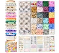 Lynnmos Abaorios para Hacer Pulseras, Kit 6000 Piezas, Cuentas Heishi Planas 6mm, 1 Caja de Letras DIY, Creación Pulseras Collares Regalo Niñas - Pulseras de la Amistad