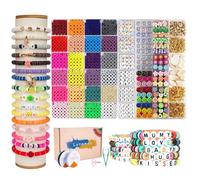 Lynnmos Abaorios para Hacer Pulseras, Kit 7200+ Piezas, Cuentas Heishi Planas 6mm, 2 Cajas de Letras DIY, Creación Pulseras Collares Regalo Niñas - Pulseras de la Amistad