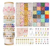 Lynnmos Abaorios para Hacer Pulseras, Kit 8500+ Piezas, Cuentas Heishi Planas 6mm, 2 Cajas de Letras DIY, Creación Pulseras Collares Regalo Niñas - Pulseras de la Amistad