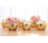 Lynnsdecor Juego de 6 jarrones Redondos Dorados Plateados, jarrones de Mesa de Oro Rosa, jarrón de Fiesta, jarrón de Boda, Centro de Mesa (Dorado, Mediano)