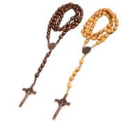 Lynqvor 2 Collares de Rosario de Madera Cadenas de Rosario de Madera Mujer, Hechos a Mano, Cuentas de Oración para Bautizo, Primera Comunión, Regalo Religioso