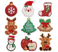 LYNSAN 9 parches de Navidad para planchar para niños, decoración de Navidad, accesorios de bricolaje, regalo brillante para camiseta, vaqueros, sombrero, niño y niña