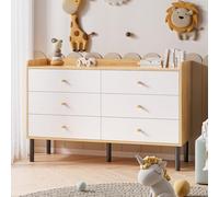 LYNSOM Cómoda para dormitorio, cómoda de madera natural de 6 cajones con cajón ancho y asas de metal, cómodas modernas y cómodas para pasillo y entrada