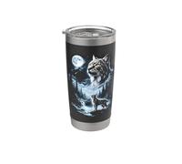 Lynx aullando a la Luna 90's Retro Vaso térmico de acero inoxidable de doble pared