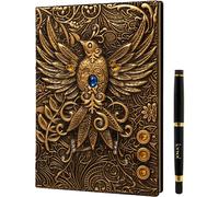 LYNX DND Cuaderno/Libreta de 200 Páginas con Fénix de Oro 3D Cuero Sintético - Notebook, Diario, Journal Compatible con D&D, Dungeons & Dragons, Dragones y Mazmorras, RPG. Regalo para Dungeon Master