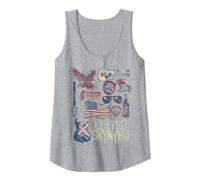 Lynyrd Skynyrd Collage Sweet Home Alabama - Banda de Motociclista con Bandera de Estados Unidos Camiseta sin Mangas, Mujer, Gris Jaspeado, M