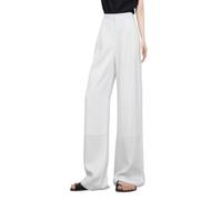Lyocell Blend - Pantalones de pierna ancha para mujer, cintura alta, ligeros, transpirables, para oficina, acabado lavado con bolsillos, blanco, 54