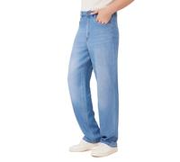 Lyocell - Pantalones vaqueros de verano para hombre, corte holgado, delgados, ligeros, informales, holgados, con elástico, azul claro, 33W / 32L