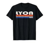 Lyon France Retro 70s 80s Style Camiseta gráfica económica, Hombre, Negro, L
