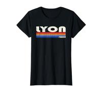 Lyon France Retro 70s 80s Style Camiseta gráfica económica, Mujer, Negro, M