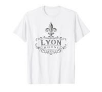 Lyon Rhône Francia Ornate Flor de lis Estampado Negro Camiseta gráfica económica