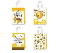 Lyosehy 24 bolsas de papel de abeja de miel, bolsas de papel de abeja a granel con asa, regalos de papel de caramelo para temática de abeja, cumpleaños, baby shower, suministros de fiesta