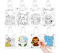 Lyosehy Paquete de 24 bolsas de papel para colorear de animales de la selva, colorea tus propias bolsas de animales con asas, papel de safari, manualidades para colorear para niños, pintura artística