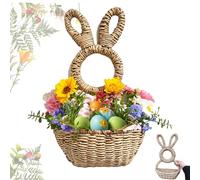 Lyoveu Bunny Basket Hanging Wall Pocket Spring Decor,Easter Basket,Easter Wreaths for Front Door,Easter Bunny Hanging Ornament, Hand Woven Wicker Easter Bunny Basket Wall Pocket for Front Door Decor