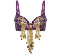 LYP-DEINEOMGS Sujetador con Aros y borlas de Lentejuelas for Mujer, Top Corto for Danza del Vientre, Disfraz de actuación for Fiesta de Baile(Purple)