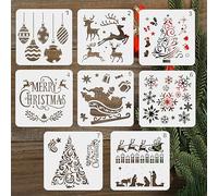 LYPER Juego de 8 plantillas de Navidad de 12 pulgadas, de plástico reutilizable, copos de nieve, decoración para manualidades, dibujo, pintura, pulverización en ventana, vidrio, madera