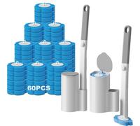LYPPUL 2 Juego Escobilla Baño Desechable WC, Escobilla Desechable WC con Soporte, Cepillo para Inodoro con 60 Rellenos de Detergente para Fregadero Desagüe de baño（Perfume Ocean Fresh）