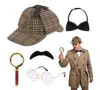 LYPPUL 5Pcs Accesorios de Disfraz de Detective, Accesorios para Disfraz de Detective, accesorios para disfraz de Sherlock Holmes con sombrero de detective, accesorioss De Juego De rol De detectives