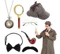 LYPPUL 7PCS Accesorios de Disfraz de Detective,Accesorios para Disfraz de Sherlock Holmes,Disfraz de Detective de losaños 20,Para Niños y Adultos Halloween,Cosplay,Carnaval,Fiesta
