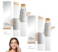 LYPPUL Base de maquillaje con pincel, base de cambio de color, palo de base de maquillaje 2 en 1 con cepillo para todos los tipos de piel, opacidad natural