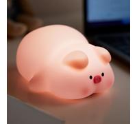 LYQTloml Luz nocturna de cerdo acostado, lámpara LED de cerdo blando, lindo pato iluminado, luz nocturna regulable de silicona, lámpara táctil recargable para lactancia, Finn The Pig