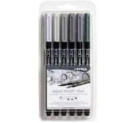 LYRA Aqua Brush Duo, Rotuladores doble punta, paquete 6 unidades, tonos grises