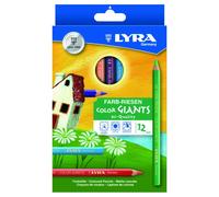 LYRA Color Giants Wooden Large Colouring Pencils, 12 Assorted Colours, Ideal for