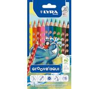 Lyra Groove Aqui, Lápices de colores de madera, triangulares, zona de agarre ergonómica, mina de 4,3 mm, caja de cartón, 10 colores surtidos, 10 unidades