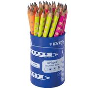 LYRA Groove, Lápices de grafito, Triangular con zona de grip natural, Bote de plástico, B, Neón, 36 unidades