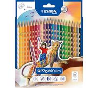 LYRA Groove Slim Lápices de colores, caja con sacapuntas, 24 unidades | Lápices de colores de madera, agarre ergonómico natural, mina de 3,3 mm