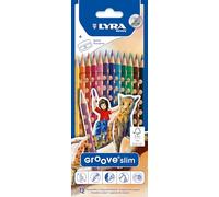 LYRA Groove Slim, Lápices de colores de madera, triangular, lacado, Estuche cartón, colores surtidos, con Sacapuntas