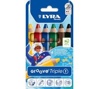 LYRA Groove Triple One, Lápices de colores de madera 3 en 1, triangular, grueso, lacado, Estuche cartón, 6 colores surtidos