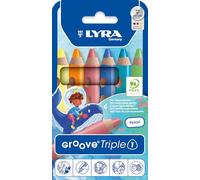 Lyra Groove Triple One, Lápices de colores de madera Lyra Groove Triple One 3 en 1, triangulares, gruesos, lacados, mina de 10.0mm, estuche de cartón, colores surtidos, 6 unidades
