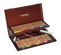 LYRA Rembrandt Aquarell, Lápices de Colores Acuarelables para Bellas Artes, hexagonal, Caja de Madera, 96 lápices surtidos y accesorios, 106 piezas